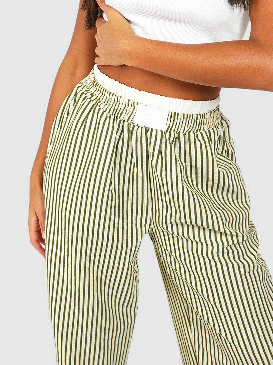 Contrast Waist Wide Pants
