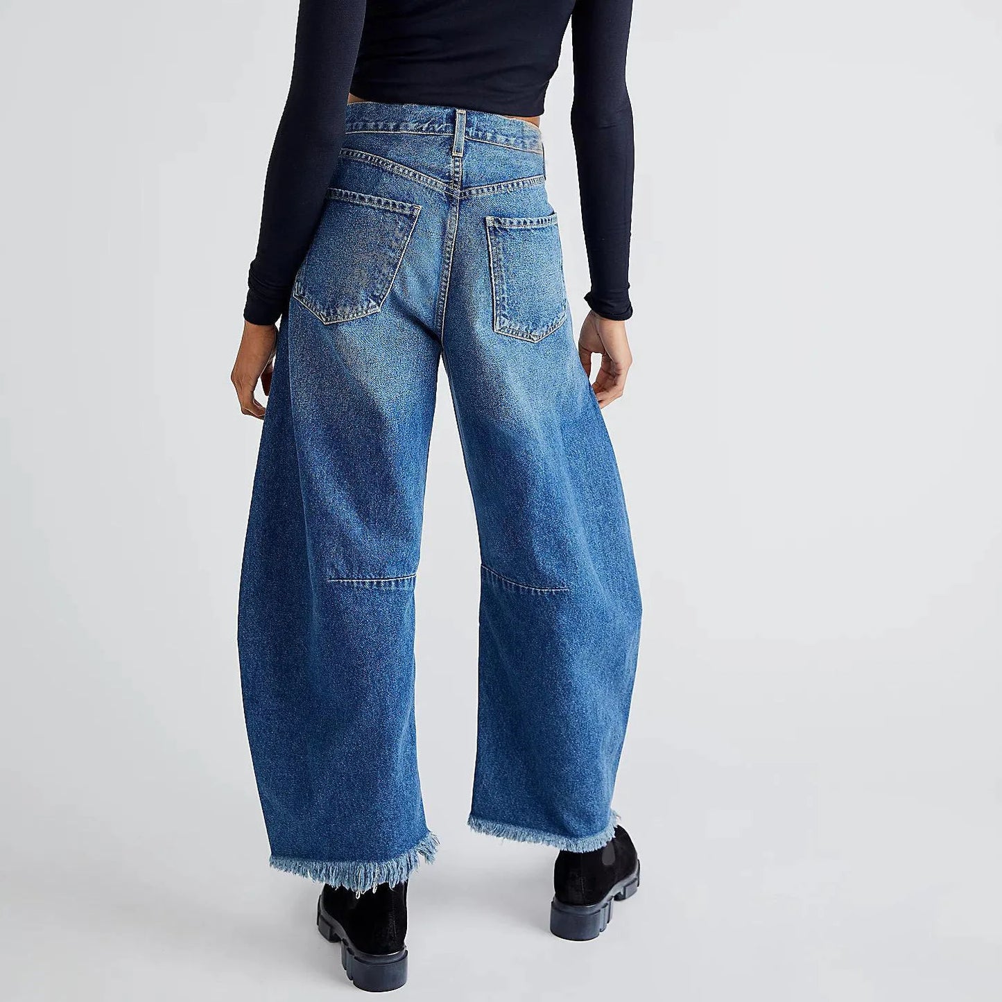 Blue Distressed Barrel Jeans