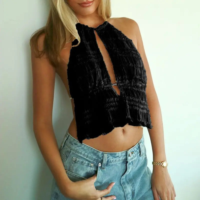 Lace-Up Halterneck Front Cami