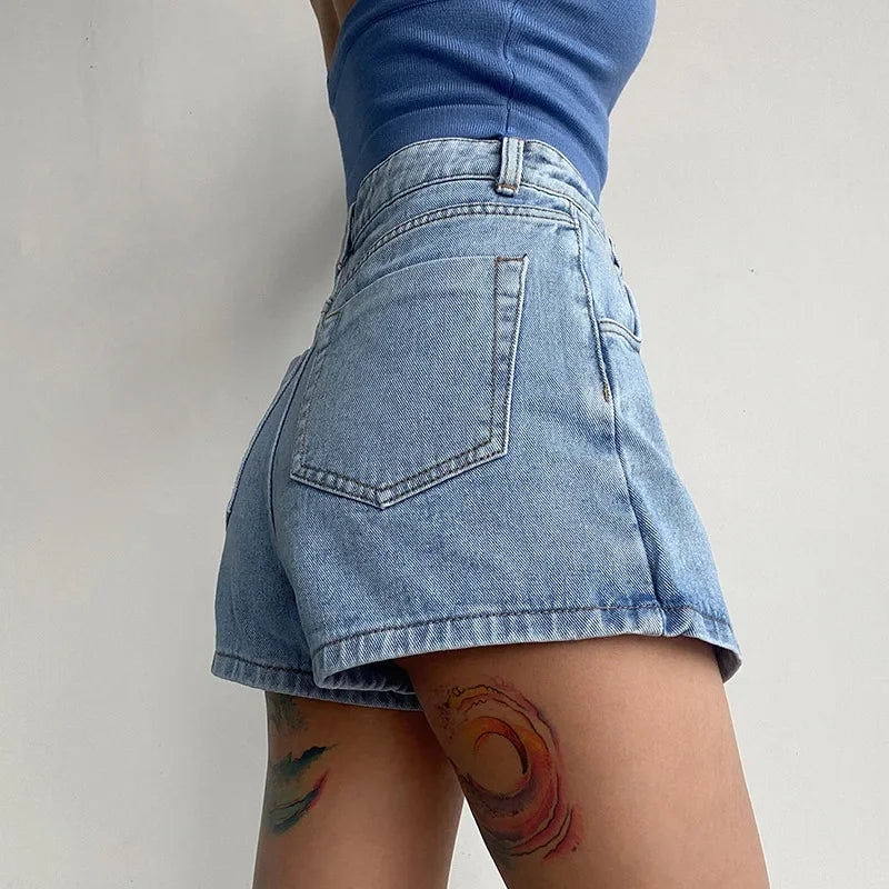 High-Waist Denim Skort