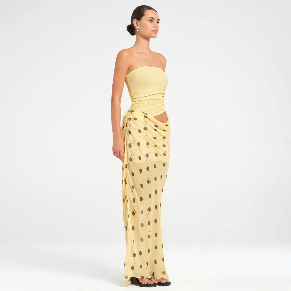 Sheer Polka Dot Wrap Maxi Skirt