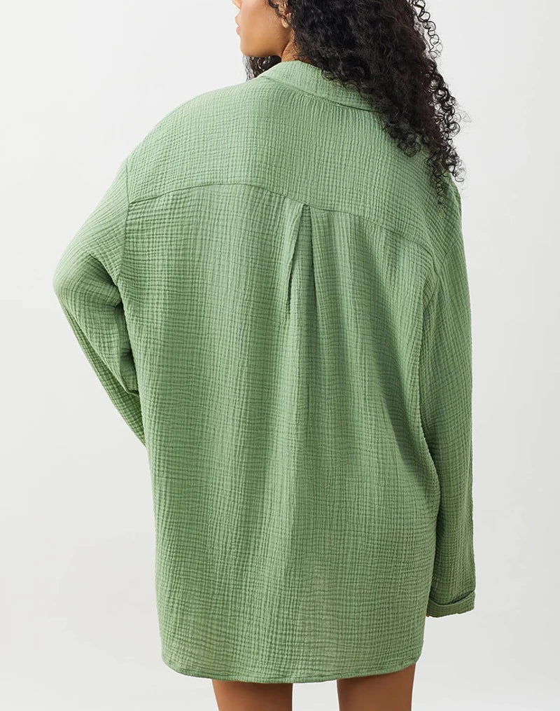 Button Up Long Sleeve Blouse