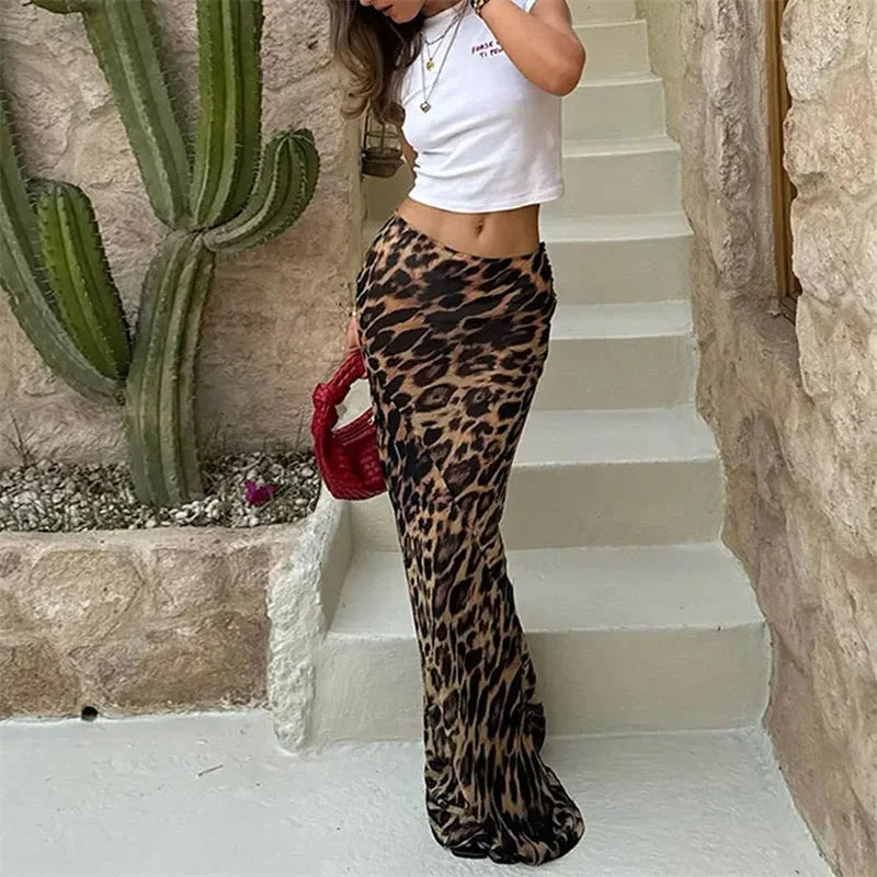 Leopard Print Long Skirt