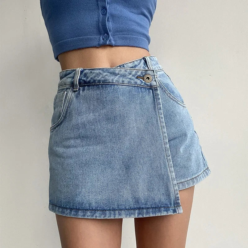 High-Waist Denim Skort