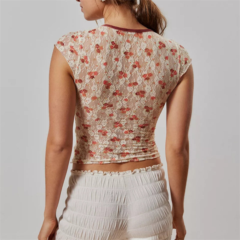 Floral Semi-Sheer Lace Blouse