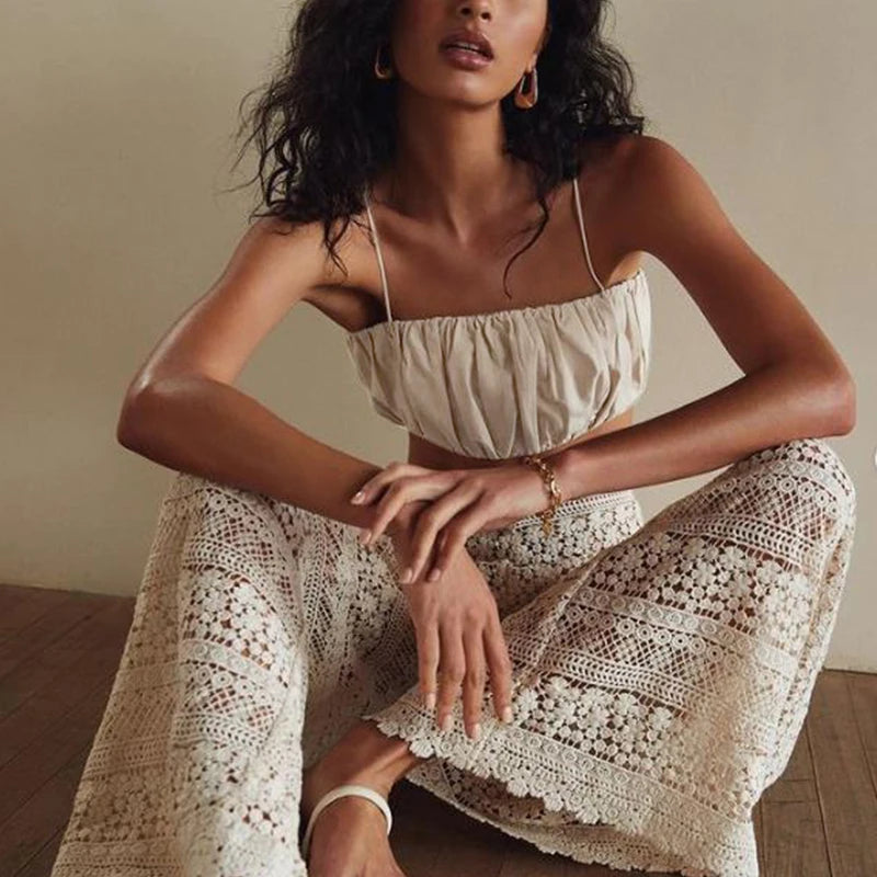 Sleeveless Linen Lace Top