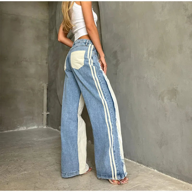Contrast Color Baggy Pants