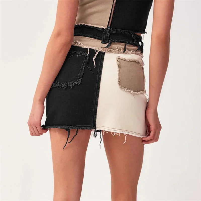 Patchwork Pocket Pattern Skirt