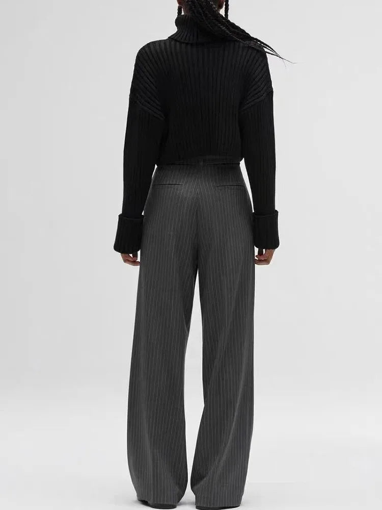 Grey Striped Trouser Pants