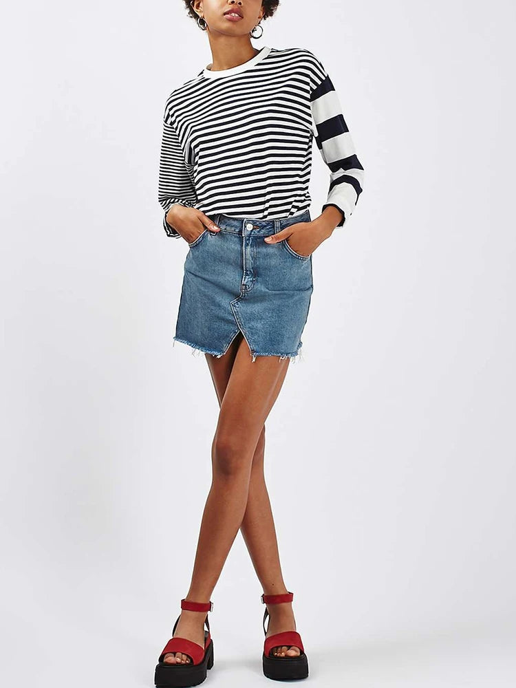 Triangle Cut Denim Skirt