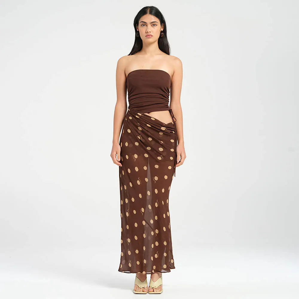 Sheer Polka Dot Wrap Maxi Skirt