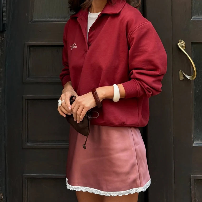 lace-trim satin mini skirt