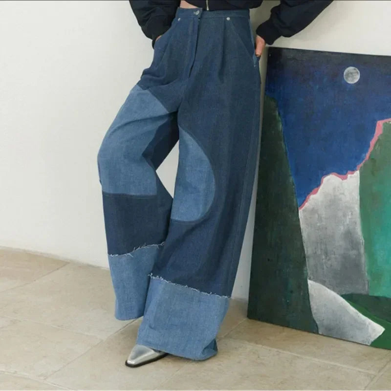Contrast Split Baggy Jeans