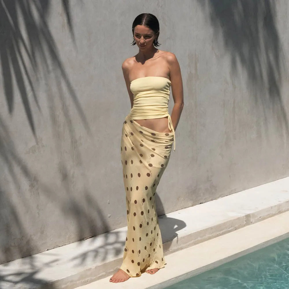 Sheer Polka Dot Wrap Maxi Skirt