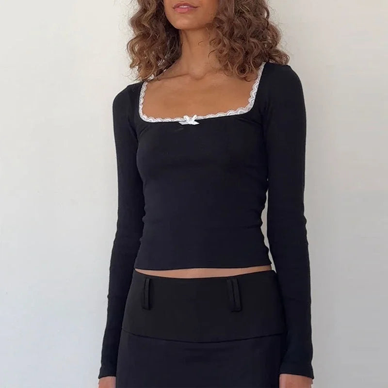 Ribbed Square Neck Long Sleeve