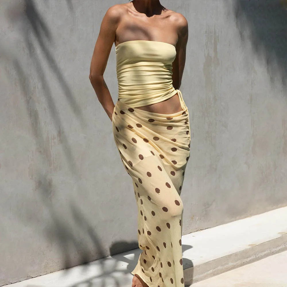 Sheer Polka Dot Wrap Maxi Skirt