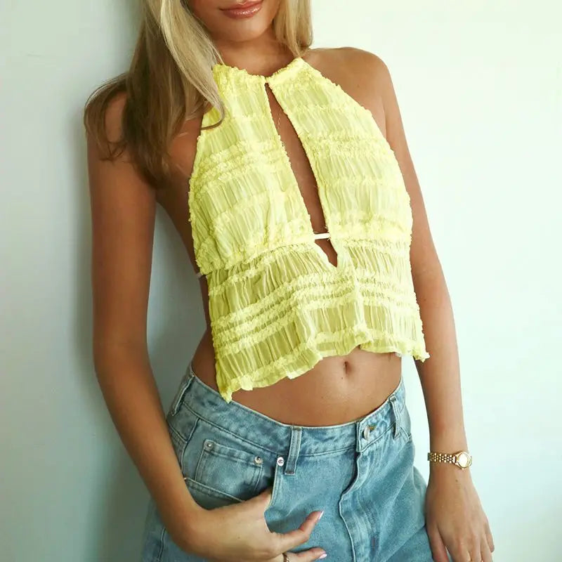 Lace-Up Halterneck Front Cami