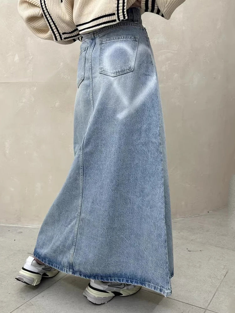 Heart Long Denim Skirt