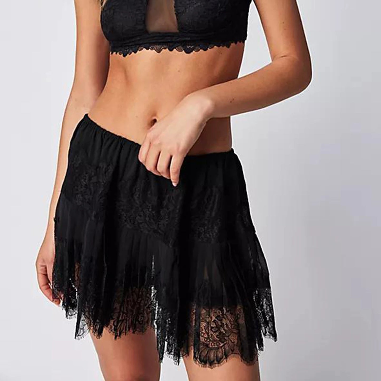 Black Lace Floral Skirt
