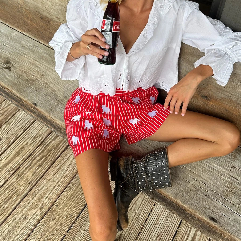 High-Waist Motif Printed Short