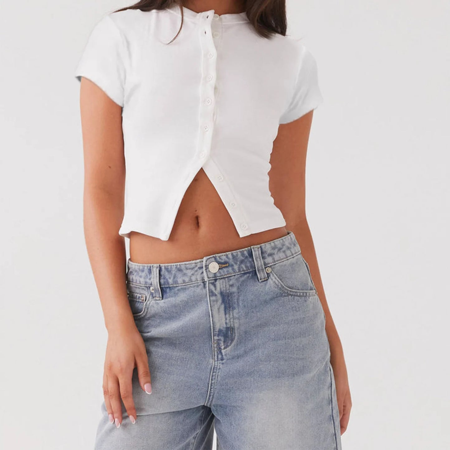 Button Short Sleeve Top