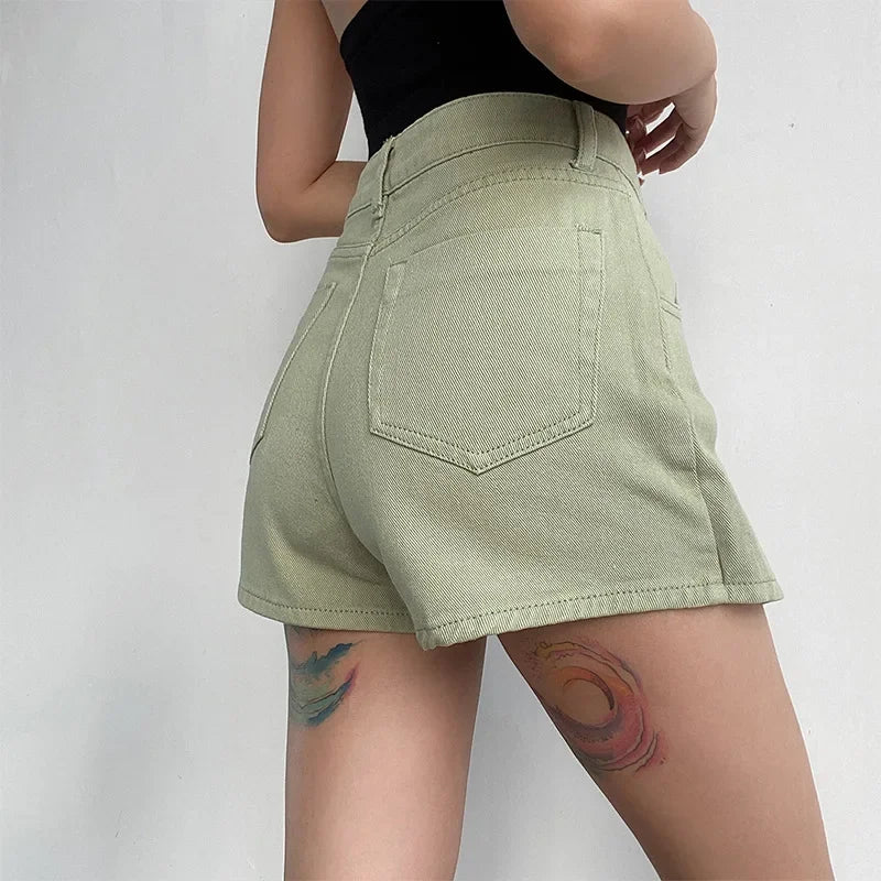 High-Waist Denim Skort