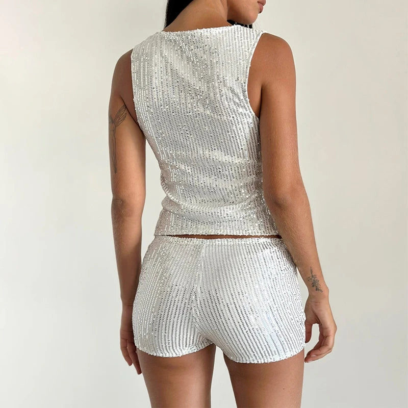 Sleeveless Crew Neck Sequin Top