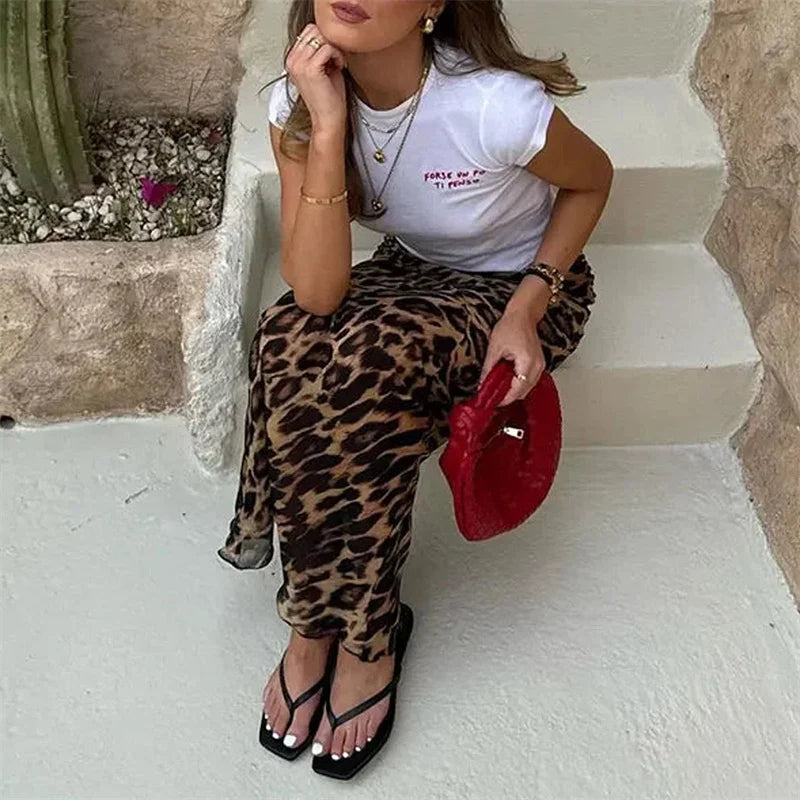 Leopard Print Long Skirt