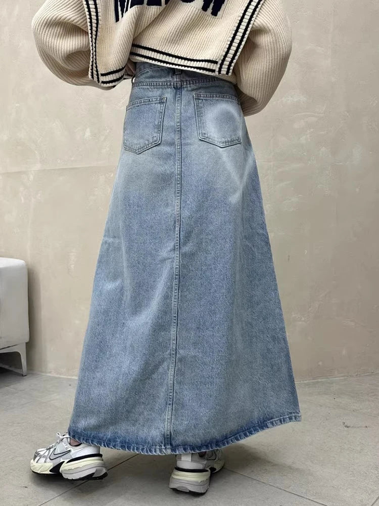Heart Long Denim Skirt