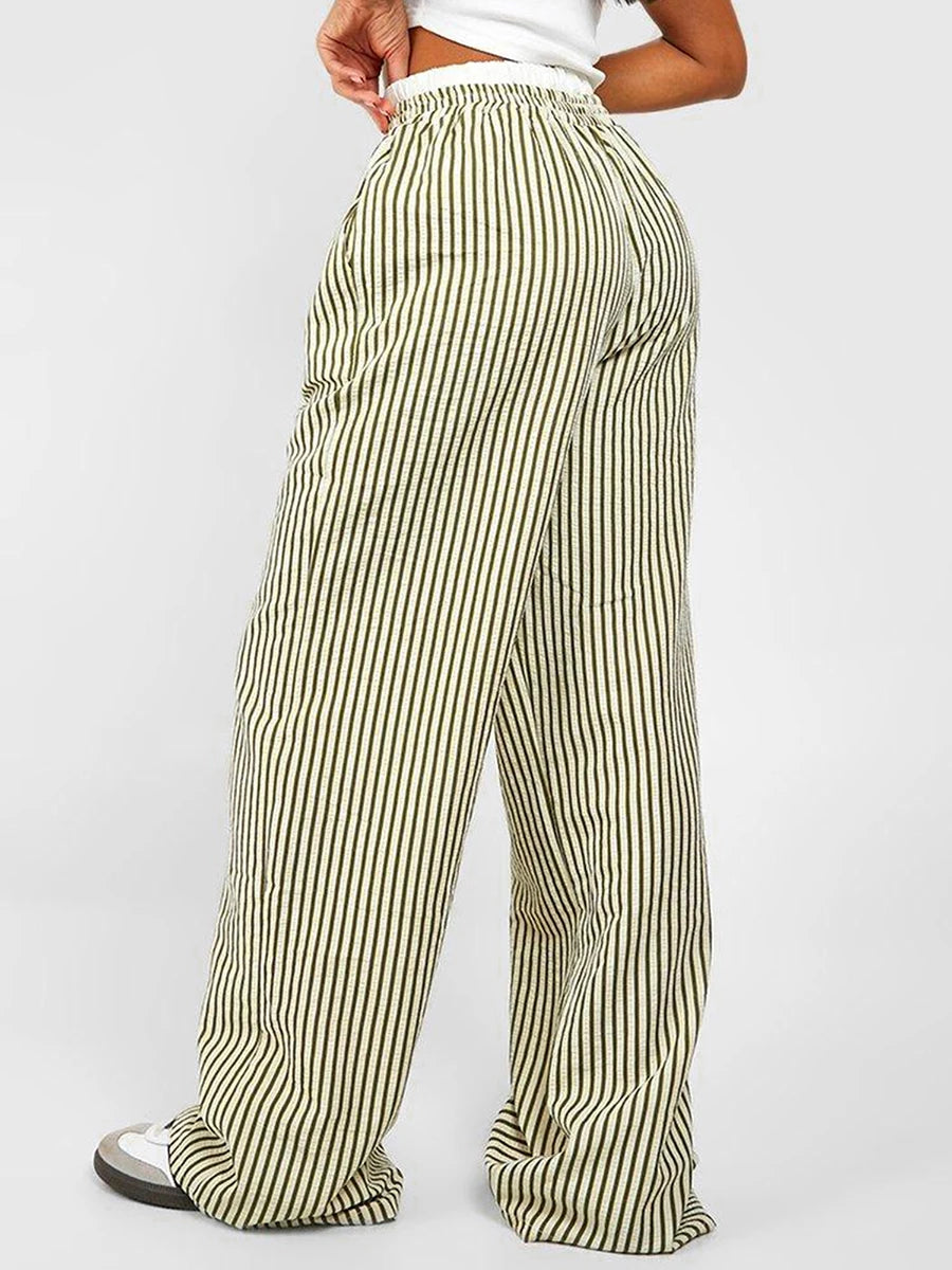 Contrast Waist Wide Pants
