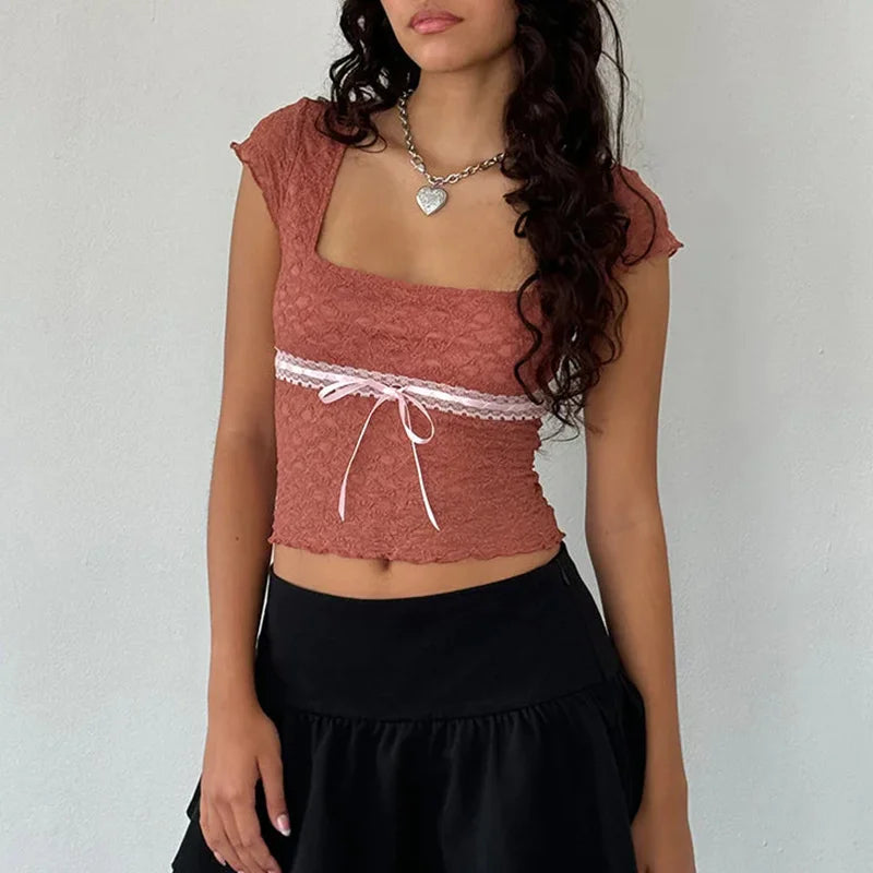 Bow Flutter lace Top