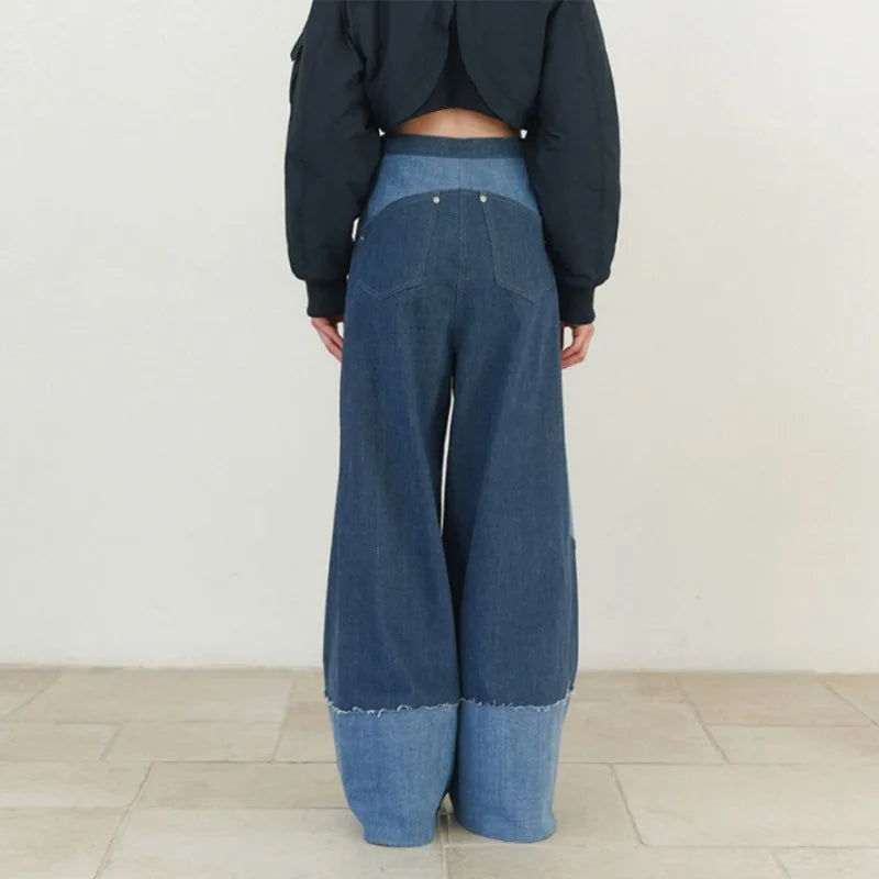 Contrast Split Baggy Jeans