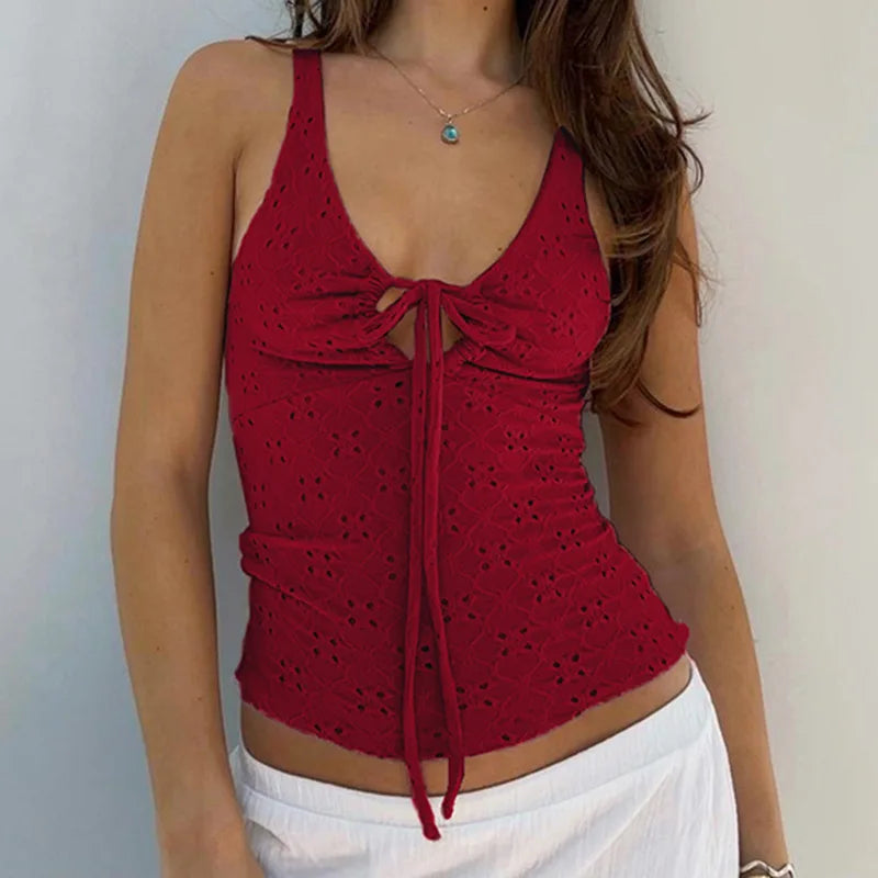 Knitted Sleeveless Lace-Up Top