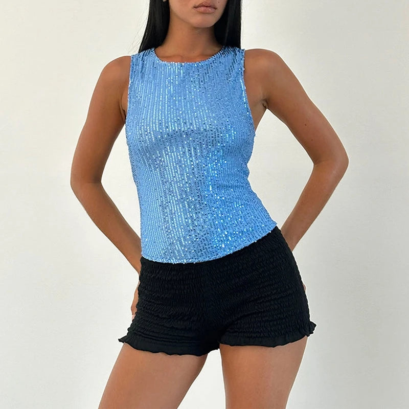 Sleeveless Crew Neck Sequin Top
