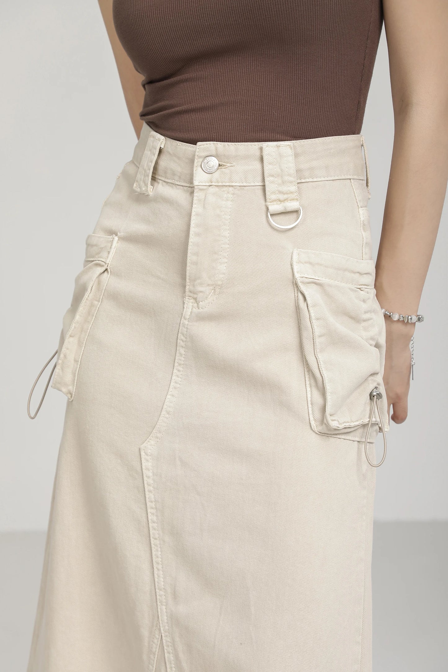 High-Waist Cargo Denim Skirt