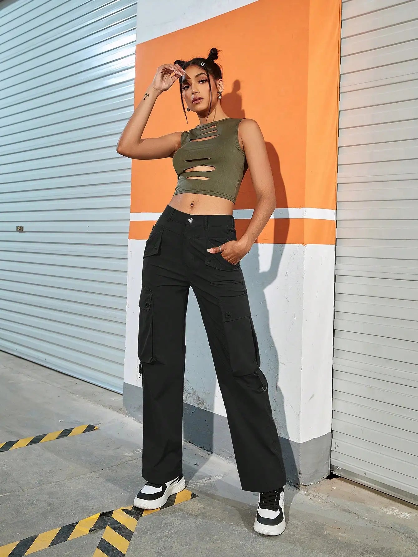 Black Flap Pocket Cargo Pants