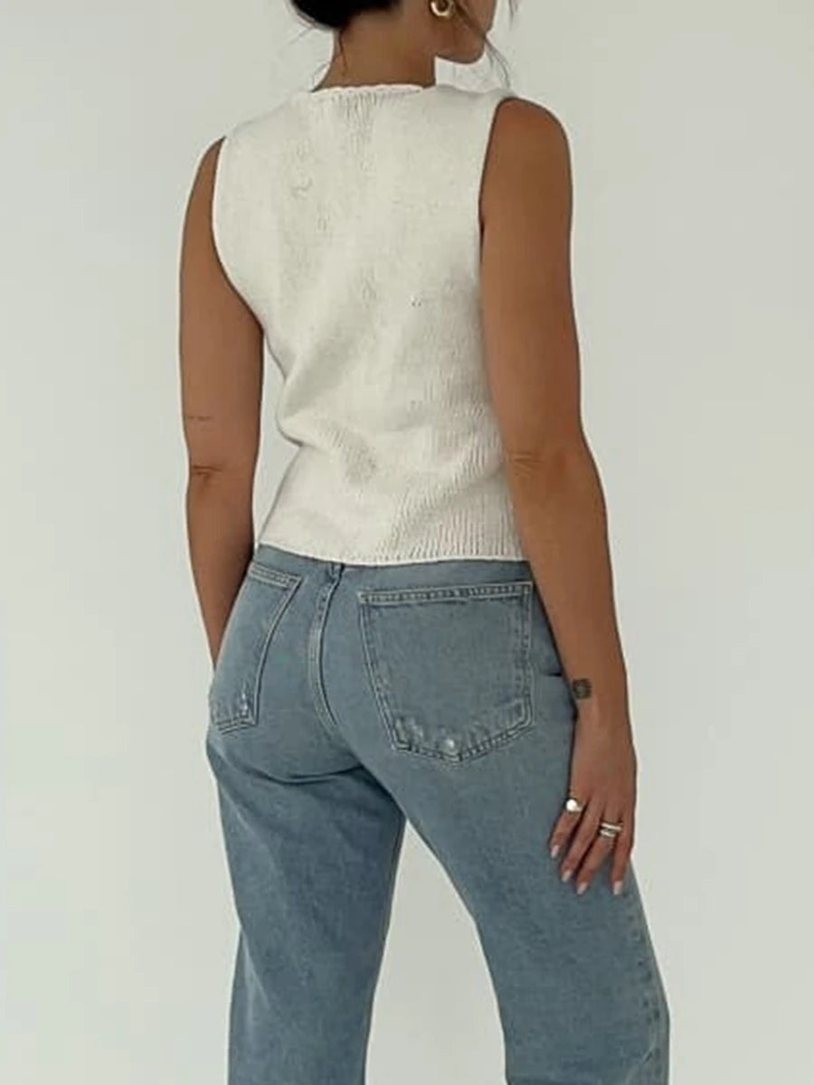 Open Front Sleeveless Bow Knot Top