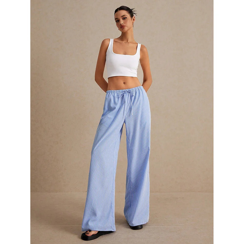 Blue Wide Leg Pull-On Pants