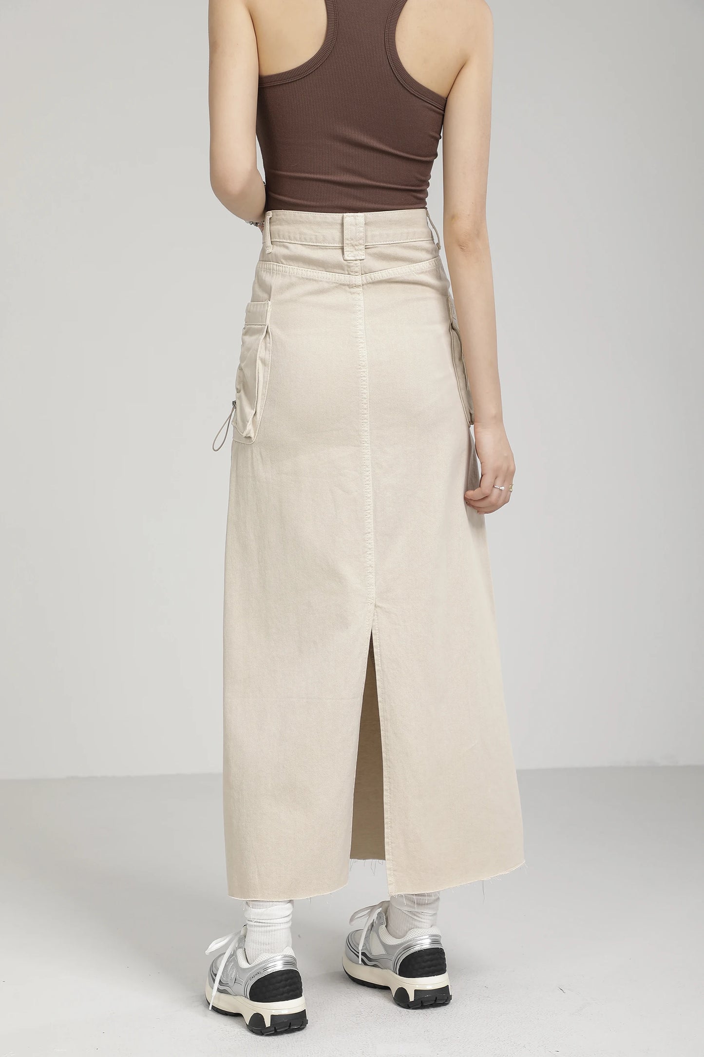 High-Waist Cargo Denim Skirt