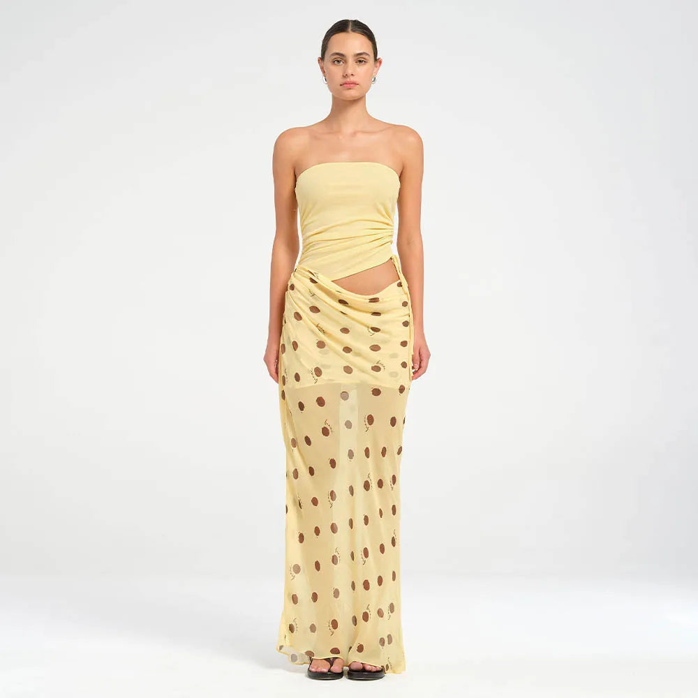 Sheer Polka Dot Wrap Maxi Skirt