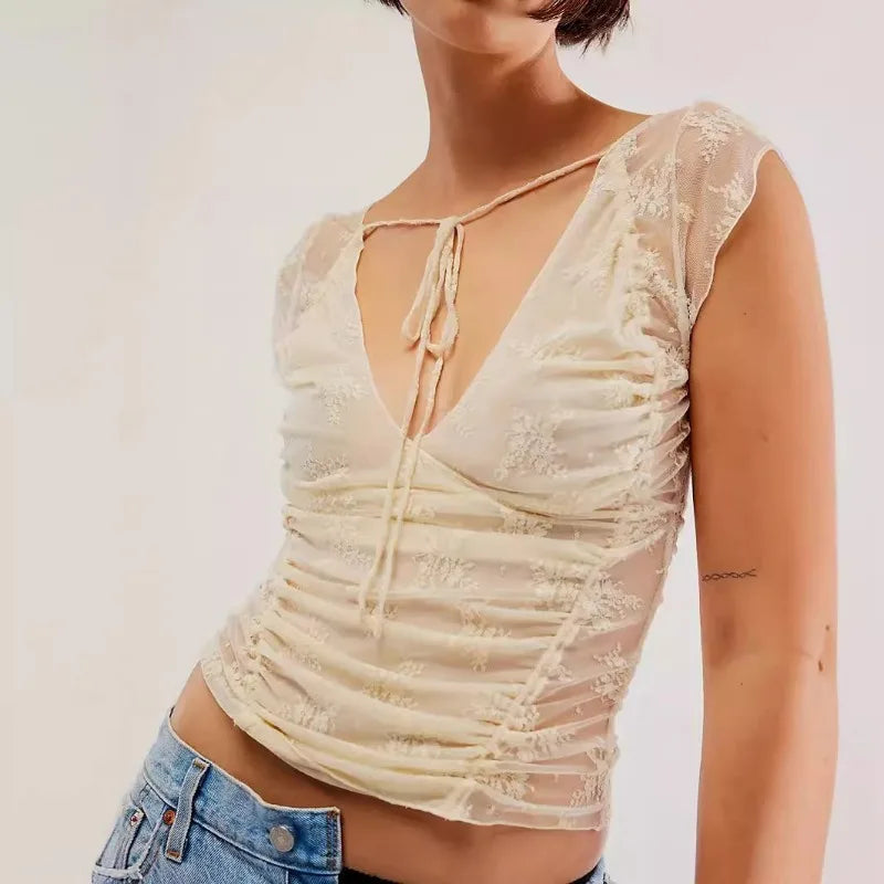 Floral Lace Backless Top