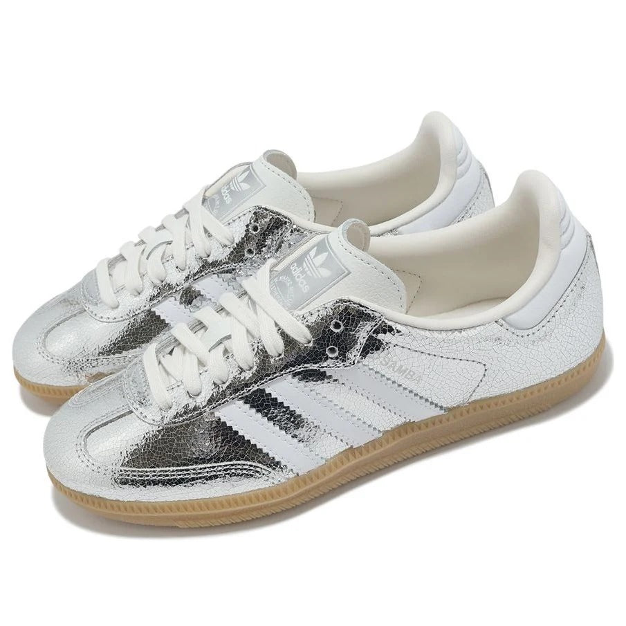 Adidas Silver Metallic Cracked Leather