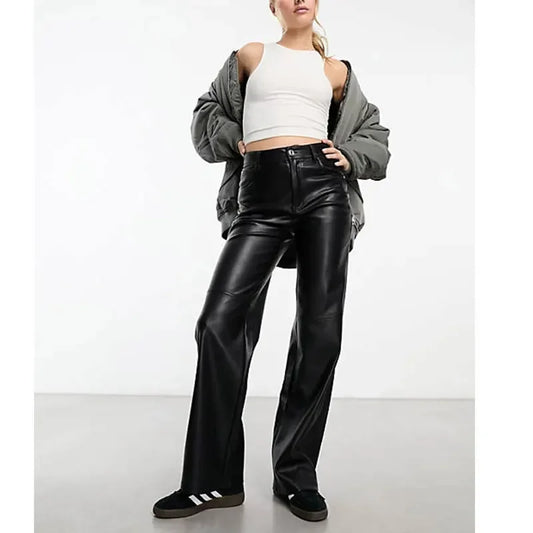 Faux Leather Straight Pants