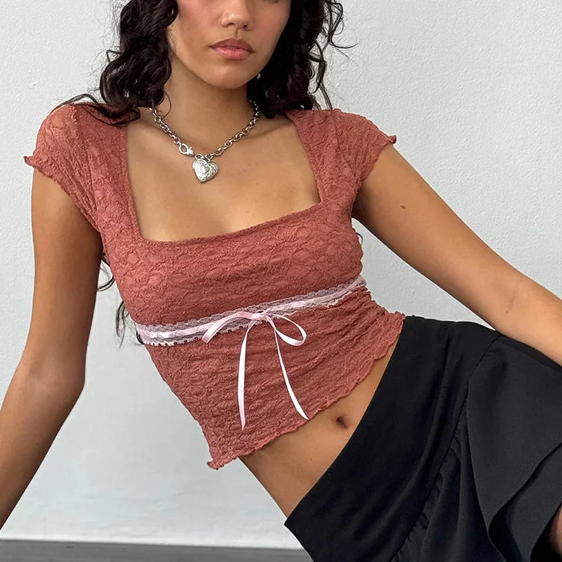 Bow Flutter lace Top