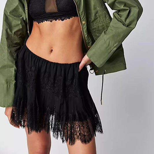 Black Lace Floral Skirt