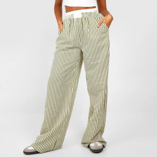 Contrast Waist Wide Pants