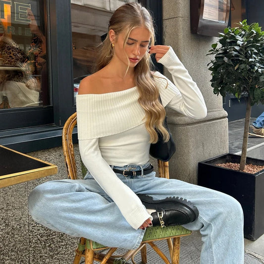 Long Sleeve Off Shoulder Sweater Top