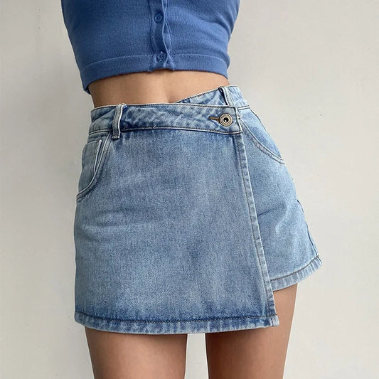 High-Waist Denim Skort