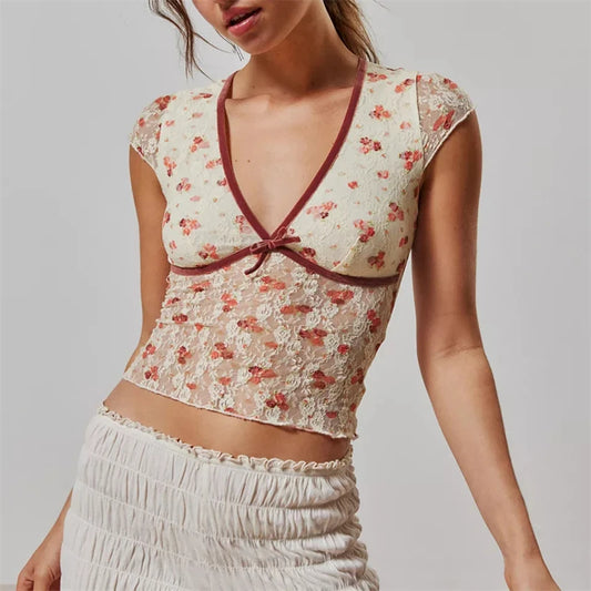 Floral Semi-Sheer Lace Blouse