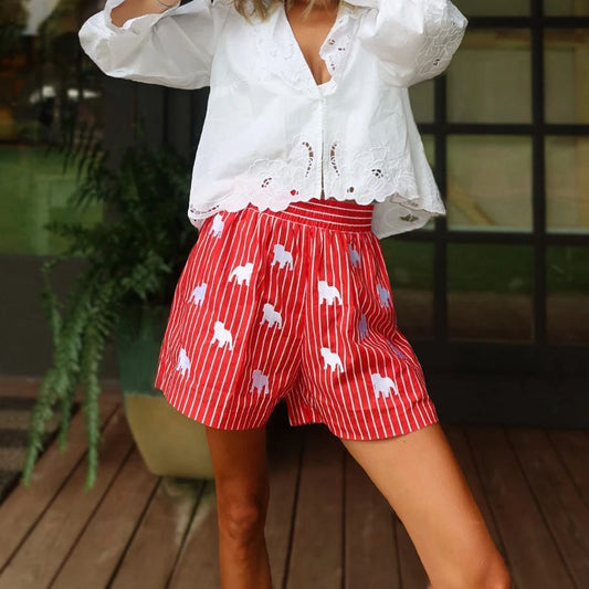 High-Waist Motif Printed Short